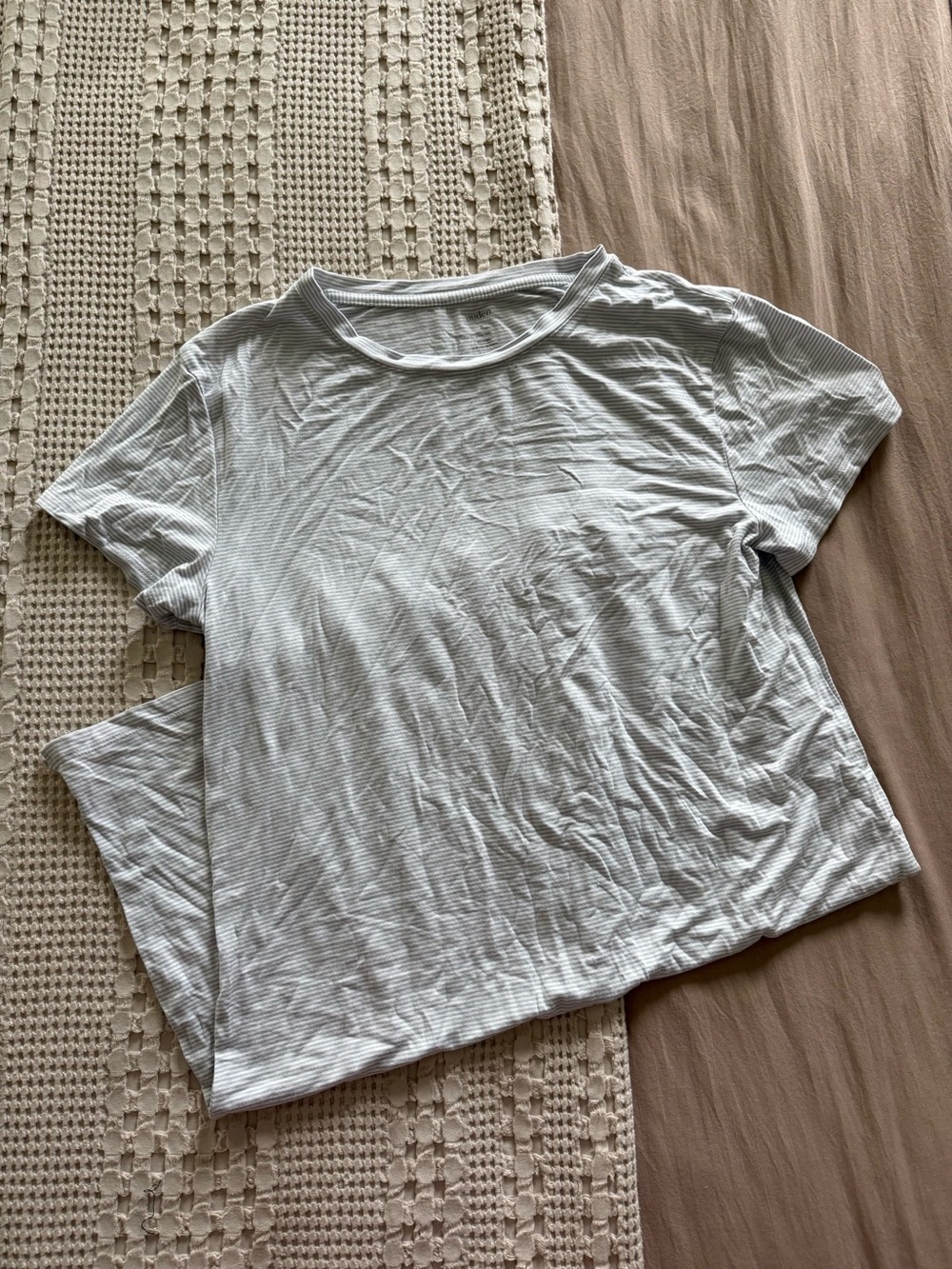 Auden Light Gray and White Striped Short Sleeve Pajama Shirt Size S